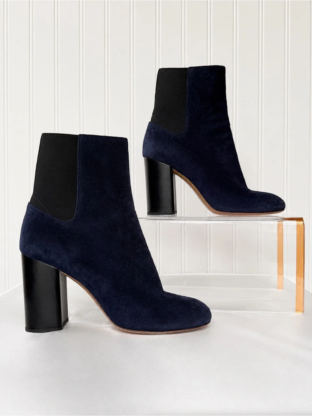 Rag & Bone Hazel Navy Suede Chelsea Ankle Boots Block Heel Size 39